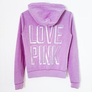 Victoria's Secret Love Pink Y2K hoodie holographic logo full zip fleece lined
